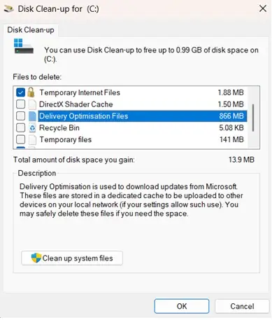 clean delivery optimization files