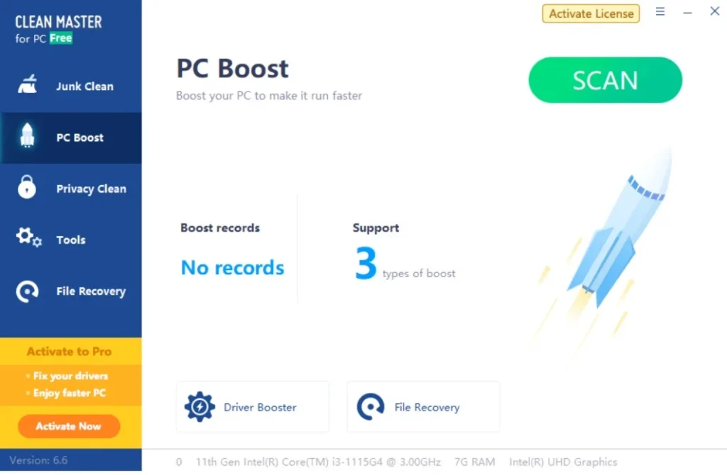 clean master pc boost feature