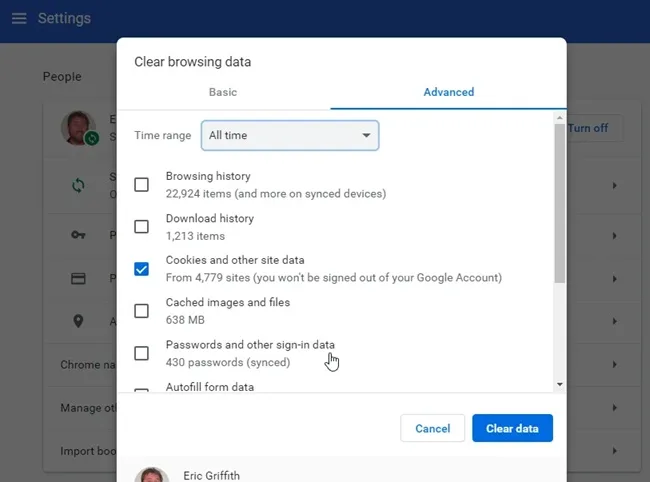 clear browsing history chrome