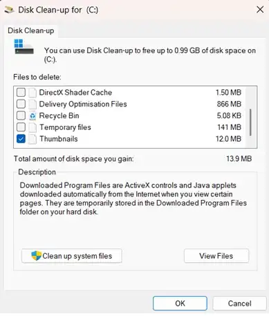 delete thumbnails cache disk cleanup