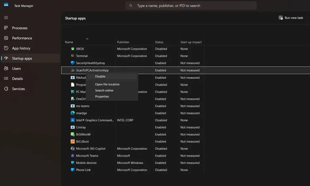 manage startup items task manager