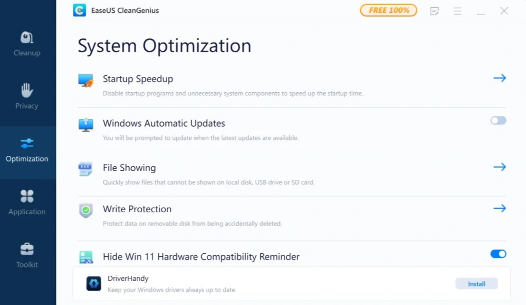 easeus cleangenius startup and memory optimization