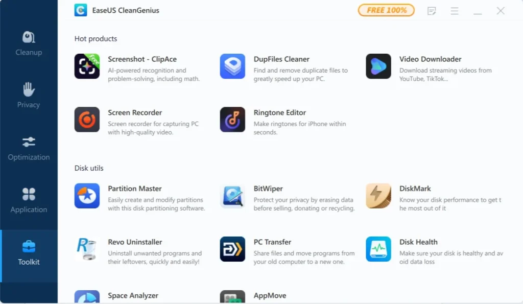 easeus cleangenius toolkit utilities