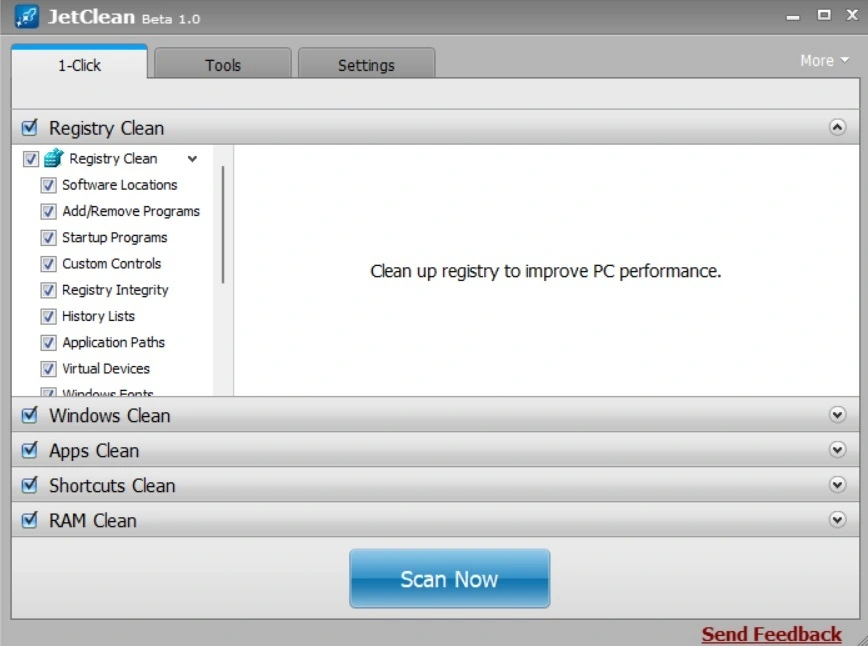 jetclean one click scan