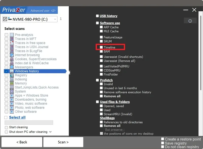 privazer trace and history cleaning