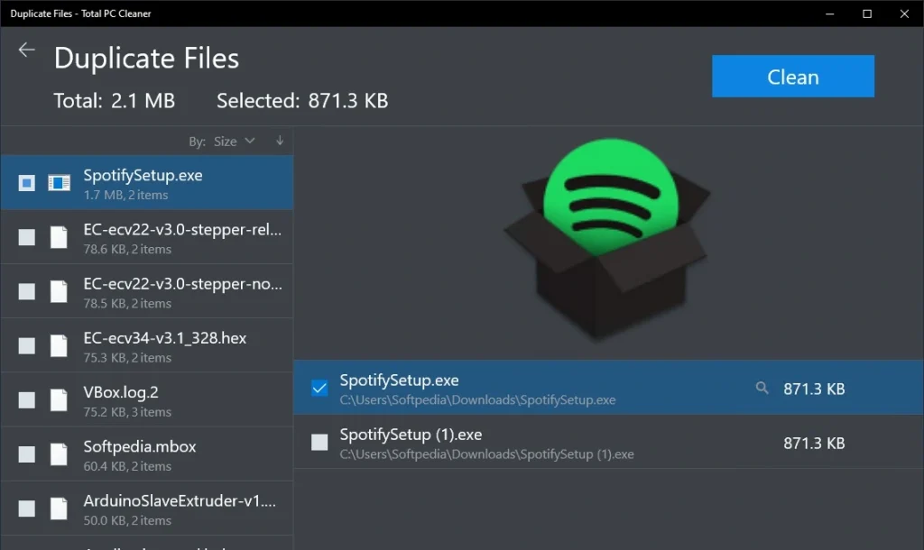 total pc cleaner duplicate file cleaner
