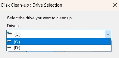 windows disk cleanup drive selection