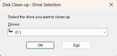 windows disk cleanup open and select drive