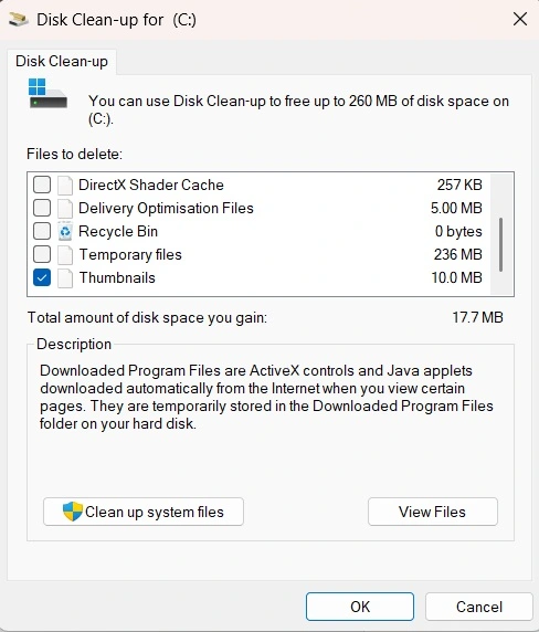 windows disk cleanup select files and clean