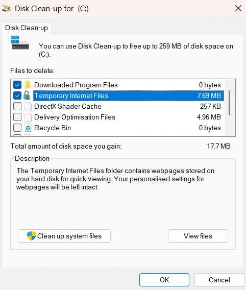 windows disk cleanup temporary files